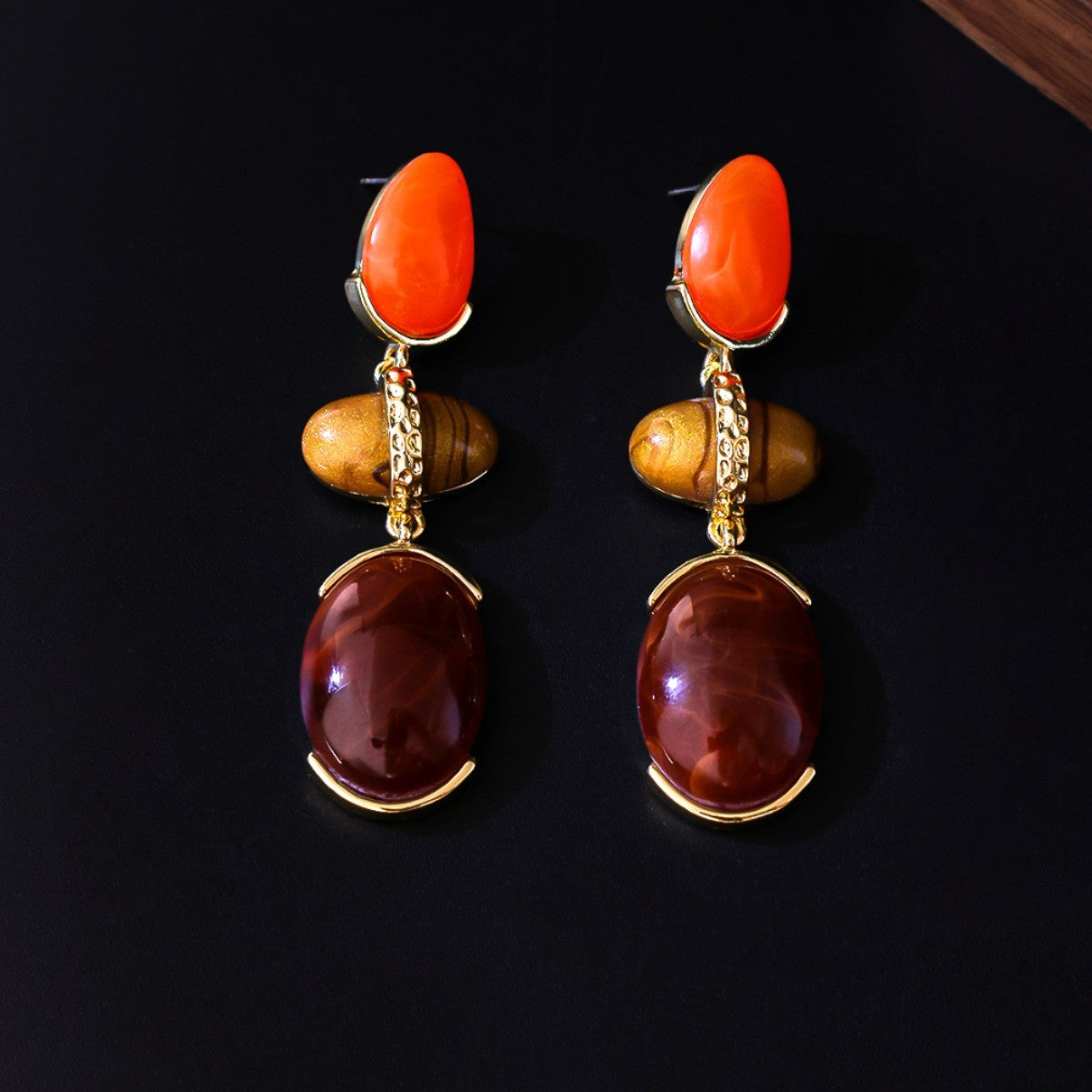 Colorful Geometric Ear Studs Retro Court Light Luxury Distressed Earrings