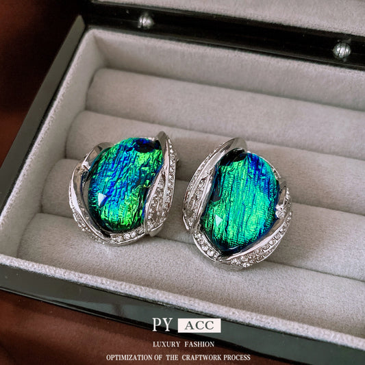 Silver Stud Rhinestone-encrusted Resin Earrings Fashion Temperament Entry Lux High Sense Ornament