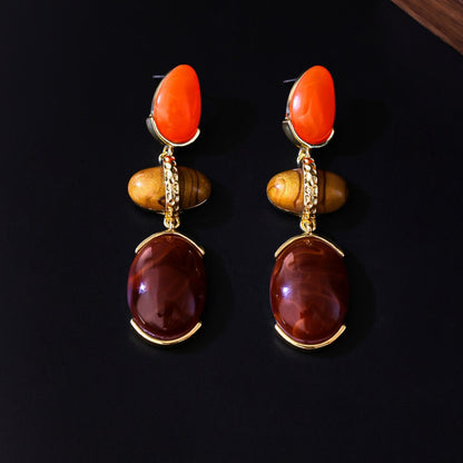 Colorful Geometric Ear Studs Retro Court Light Luxury Distressed Earrings