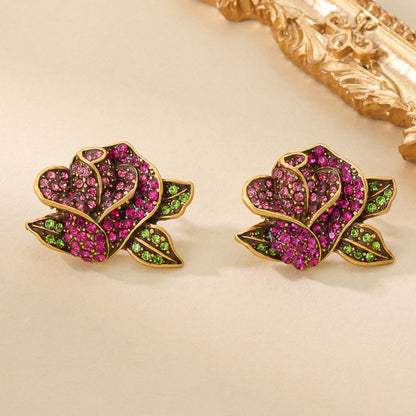 Light Luxury Diamond Rose Flower Fashionable Temperamental All-match High-grade Ear Studs