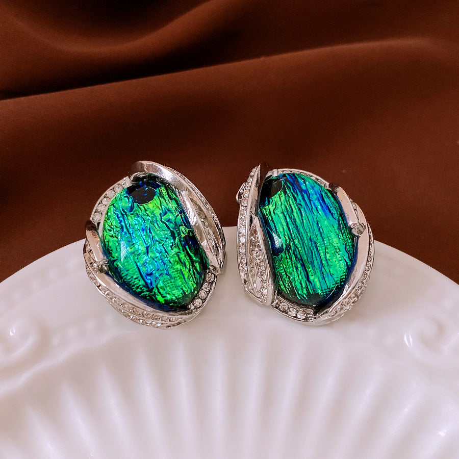 Silver Stud Rhinestone-encrusted Resin Earrings Fashion Temperament Entry Lux High Sense Ornament