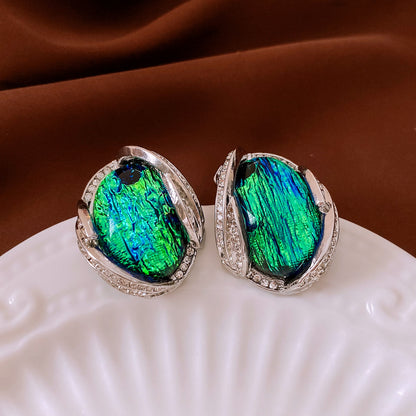Silver Stud Rhinestone-encrusted Resin Earrings Fashion Temperament Entry Lux High Sense Ornament