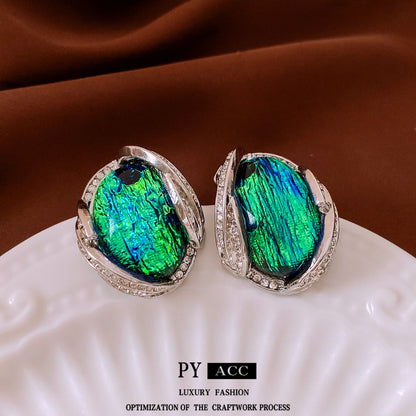 Silver Stud Rhinestone-encrusted Resin Earrings Fashion Temperament Entry Lux High Sense Ornament
