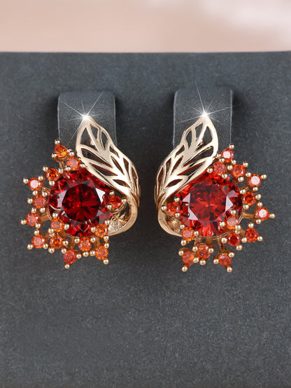 Round Flowers Feather Zircon Earrings Female Personality Fashion High Sense