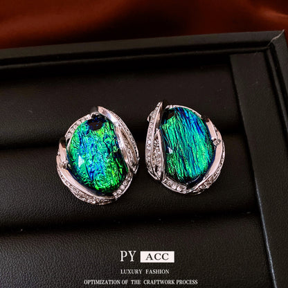 Silver Stud Rhinestone-encrusted Resin Earrings Fashion Temperament Entry Lux High Sense Ornament