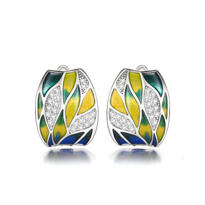 Pastoral Style Green Mori Style Enamel Zircon Earrings Elegant Ear Clip